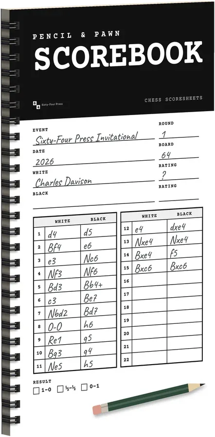 Pencil & Pawn: Scorebook, standing, with its wire binding